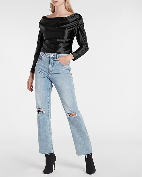 Satin Draped Shoulder Top | Express