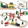Tiny Land Wooden Train Set for Toddler - 39 Pcs- with Wooden Tracks fits Thomas, fits Brio, fits ... | Amazon (US)