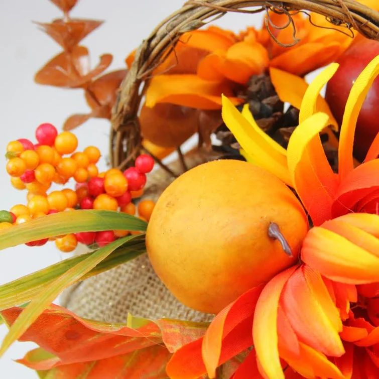 Autumn Harvest Burlap Desktop Pumpkin with Flowers and Fruit Thanksgiving Decoration Floral Arran... | Wayfair North America