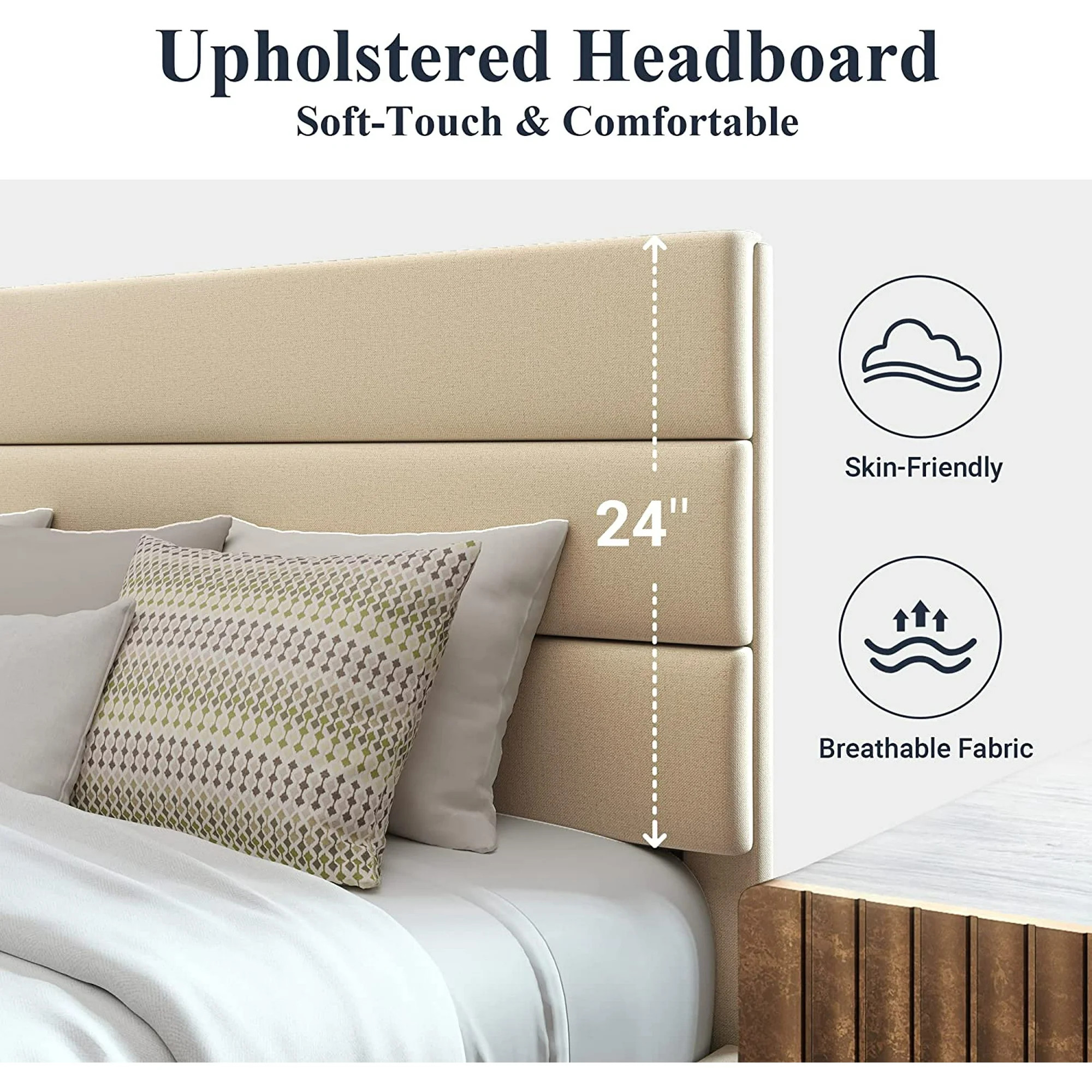 Allewie Queen Size Platform Bed Frame with Fabric Headboard/Fully Upholstered Mattress Foundation... | Walmart (US)