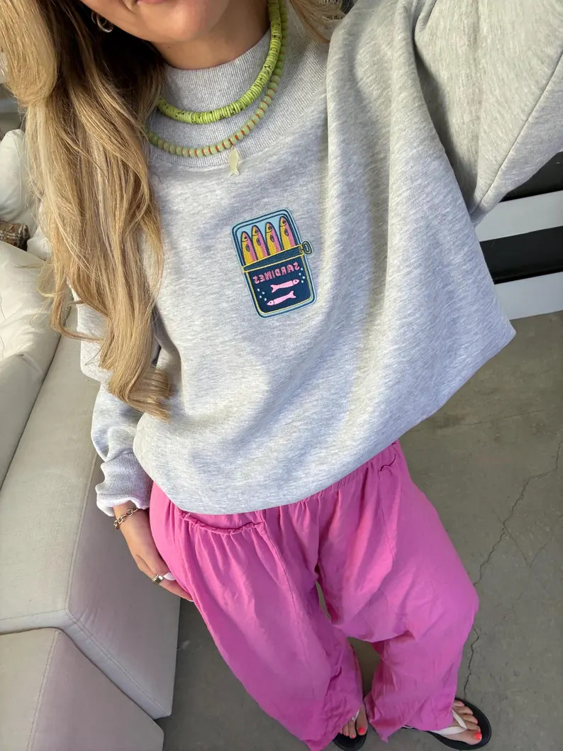 Sardine Club Mock Neck Sweatshirt | Coastal Embroidered Patch Sweatshirt | Fisherman Core - Etsy | Etsy (Global)
