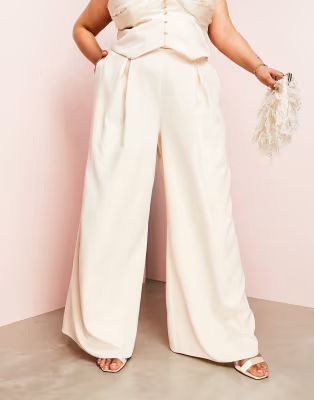 ASOS LUXE Curve tailored wide leg pants in cream - part of a set | ASOS (Global)