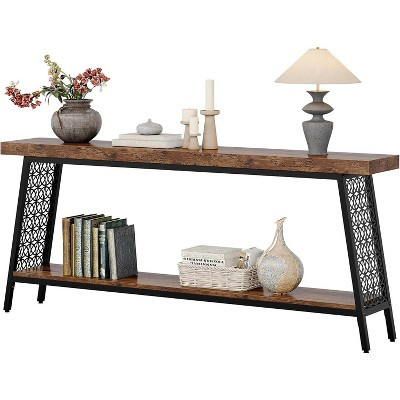 Tribesings 2-Tier Console Table, 70.9-inch Sofa Entryway Table Behind Couch with Storage, Rustic Brown | Target