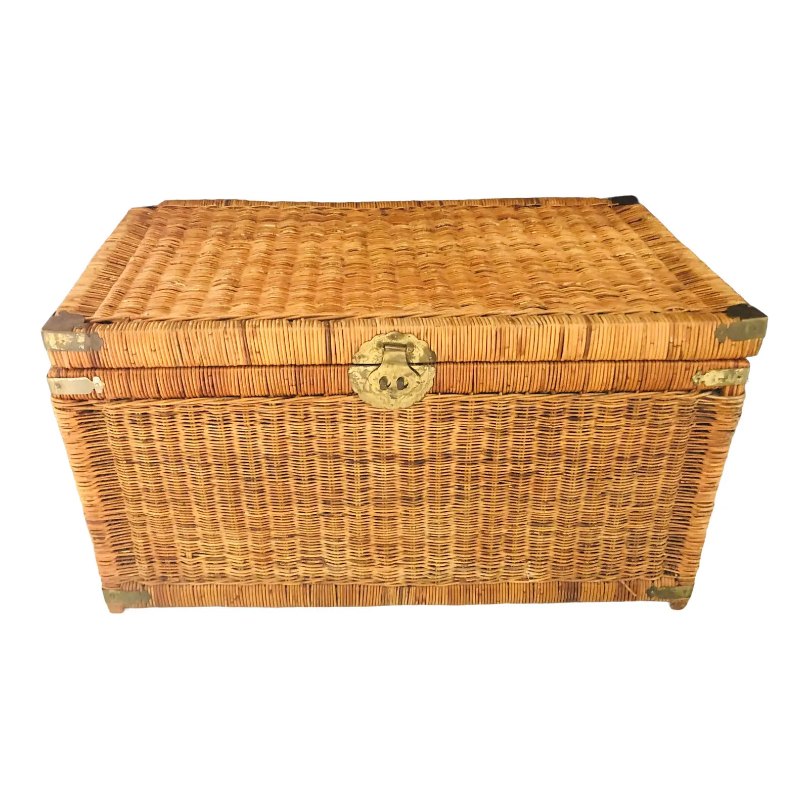 Asian Chinoiserie Trunk With Brass Hardware | Chairish