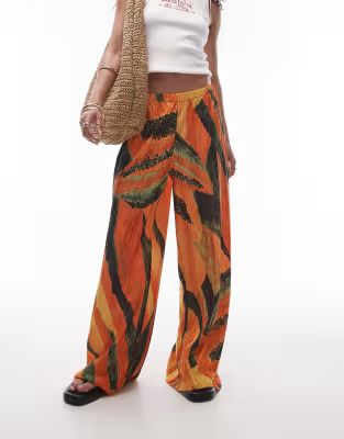 Topshop abstract papaya print crinkle plisse pants | ASOS (Global)