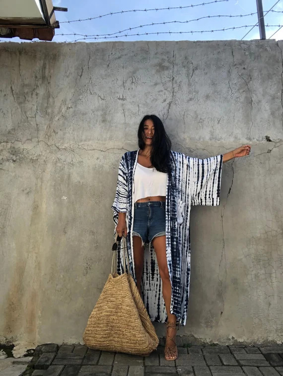 LK3/Indigo Blue Long Kimono, Robe, Summer,Unisex Kimono,Tall Women’s | Etsy (US)