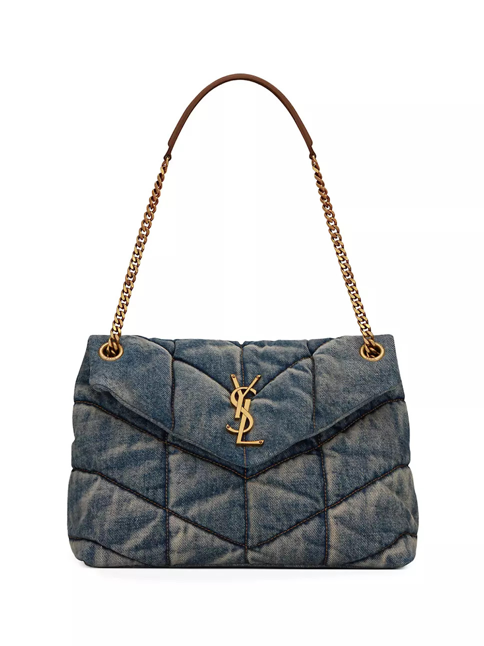 Puffer Medium Chain Quilted Denim and Suede Crossbody Bag | Saks Fifth Avenue