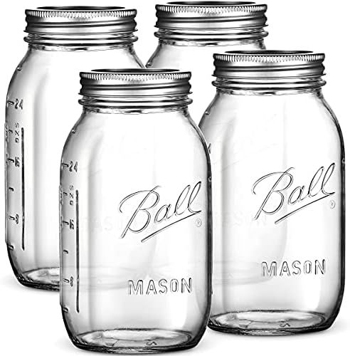 Regular Mouth Mason Jars 32 oz [4 Pack] With mason jar lids and Bands, mason jars 32 oz - For Can... | Amazon (US)