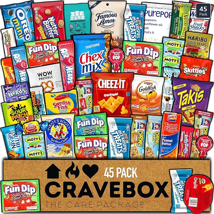 CRAVEBOX Snacks Box Variety Pack Care Package (45 Count) Valentines Treats Gift Basket Adults Kid... | Amazon (US)