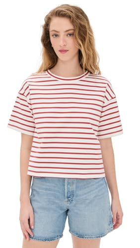 Madewell Women's Everyday Boxy Crop Tee in Stripe, Lighthouse Red Stripe, XL | Amazon (US)