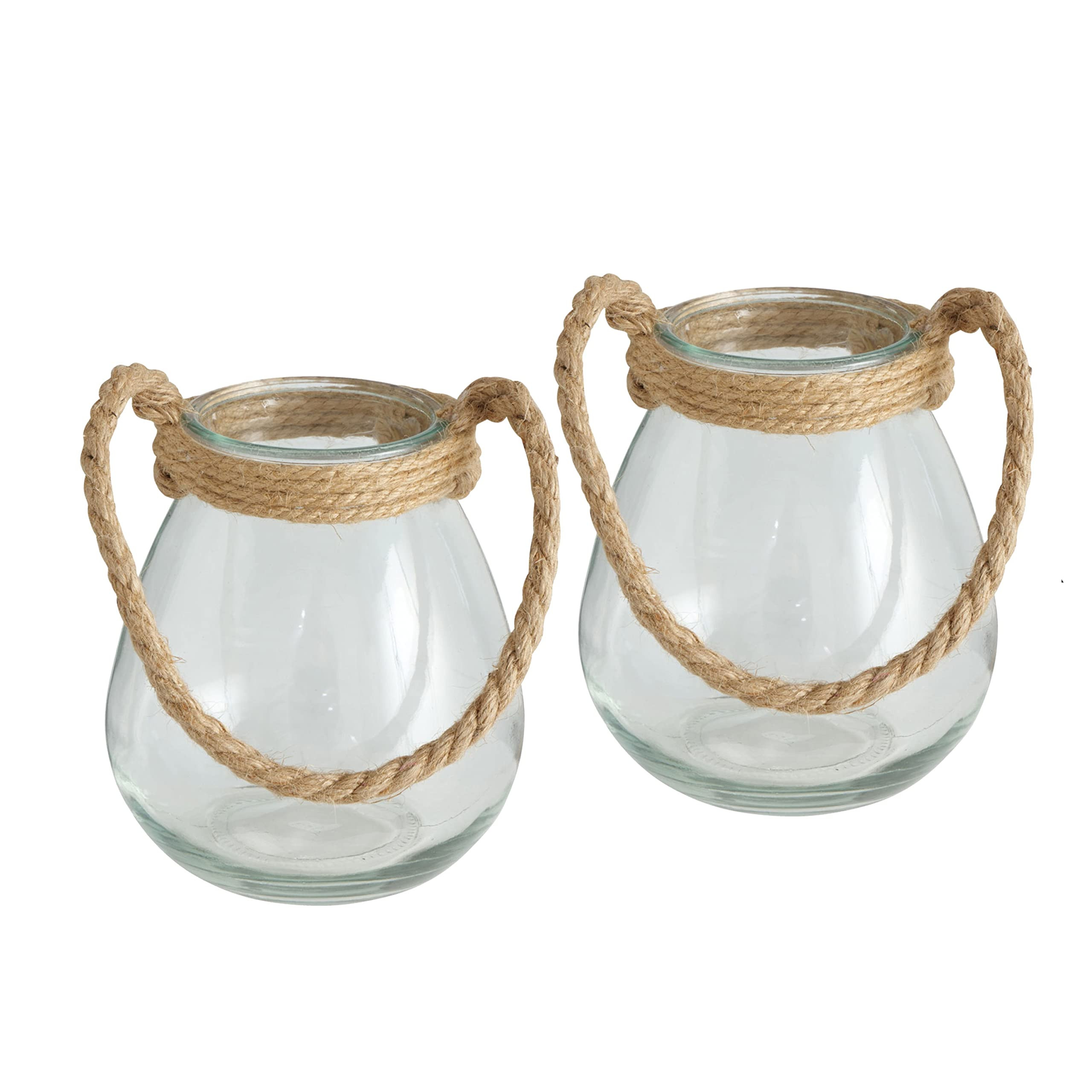 Beach Chic Clear Bell Jar Lanterns, Set of 2, Rope Wrapped Top and Handles, Rustic Glass and Natu... | Amazon (US)