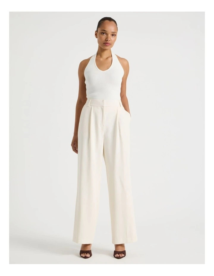 Elastic Back Wide Leg Tailored Pant in Ecru | Myer