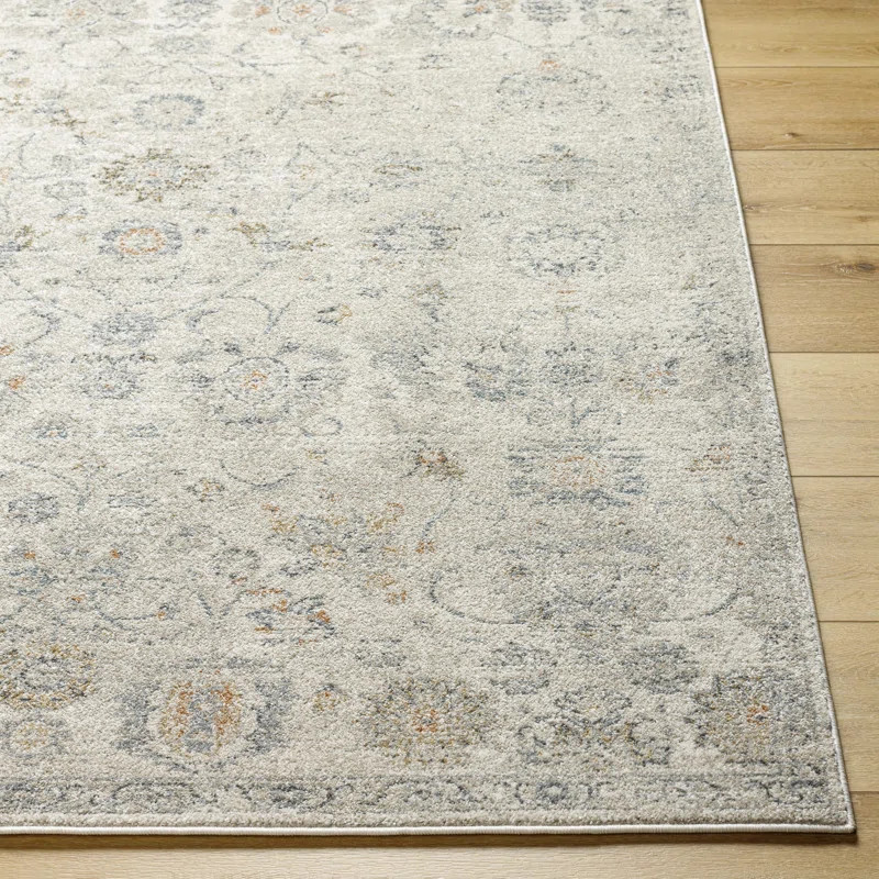Rectangle Floral Machine Woven Polypropylene Area Rug in Medium Gray | Wayfair North America