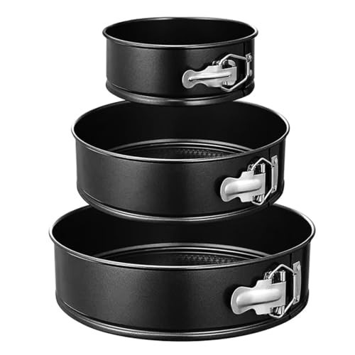 RFAQK Nonstick Springform Cake Pan Set of 3 - Leakproof Round Cheesecake Pan with Removable Bottom, 3 Tiered 4" 7" 9 inch Spring form Pans for Baking with 50Pcs Parchment Paper Liners & Bonus E-Book | Amazon (US)