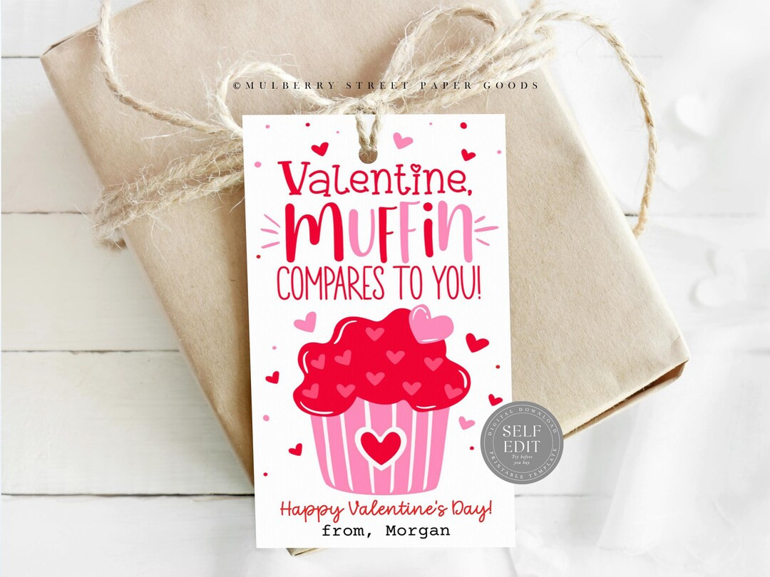 Muffin Valentine Gift Tag Printable Valentine's Day Gift Tag Instant Download Classroom Valentine... | Etsy (US)