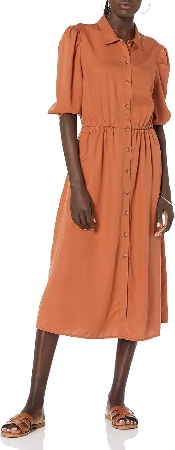 The Drop Women's Ellen Puff-Sleeve Open Back Midi Shirt Dress | Amazon (US)