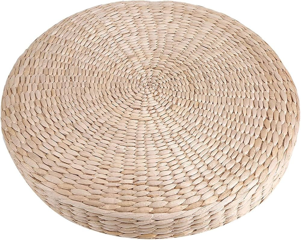 Nicoone Floor Cushion, Straw Seat Cushion,40cm Round Pouf Tatami Cushion Straw Meditation Soft Yo... | Amazon (UK)