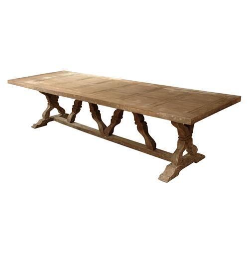 Linet Heavy Distress Farm House 14 Person Trestle Dining Table - 126"W | Kathy Kuo Home