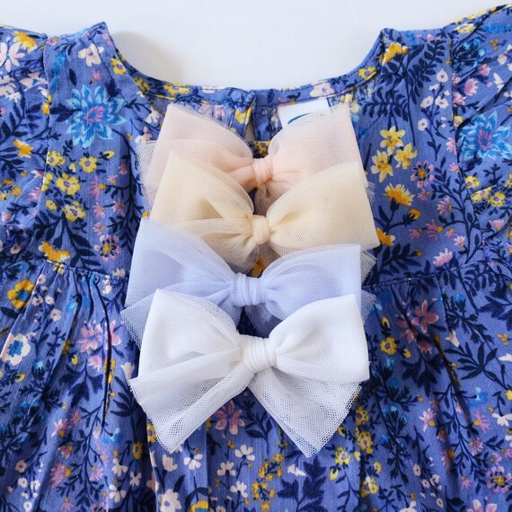 Muted Tulle Hand Tied Hair Bows // Spring Hair Bows // Periwinkle Hair Bows // Millennial Pink Bo... | Etsy (US)