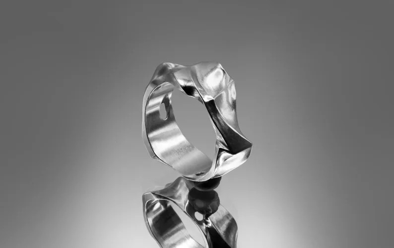 Unique Mens Wedding Band/ Fashion Ring/ Memento Mori, 925 Sterling Silver, Sculptural, Melted, Sp... | Etsy (US)