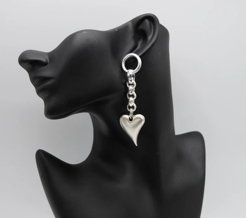 Silver Statement Earrings, Antique Silver Earrings, Silver Heart Earrings, Heart Charm Earrings, ... | Etsy (US)