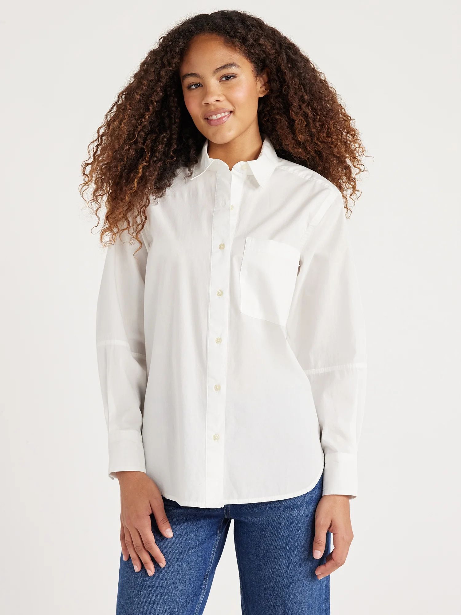 Free Assembly Women's Button Front Boxy Tunic Shirt with Long Sleeves, Sizes XS-XXL - Walmart.com | Walmart (US)