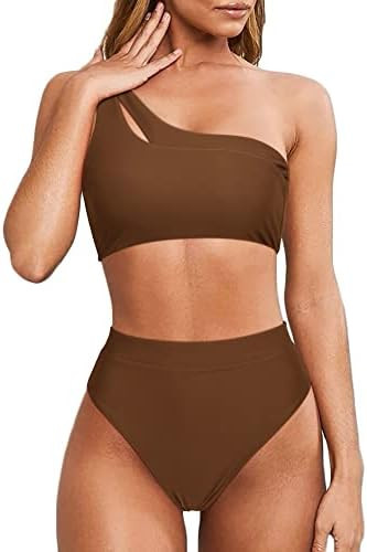 MOOSLOVER Women Cutout One Shoulder High Waisted Bikini High Cut Two Piece Swimsuits | Amazon (US)