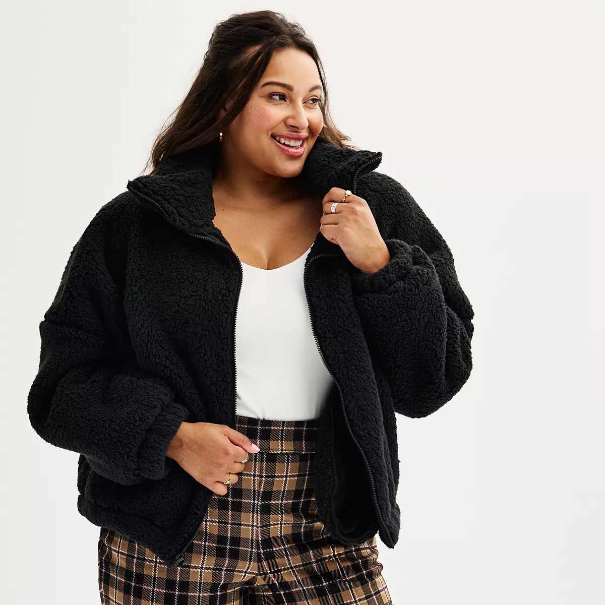Juniors' Plus Size SO® High Pile Full Zip Jacket | Kohl's