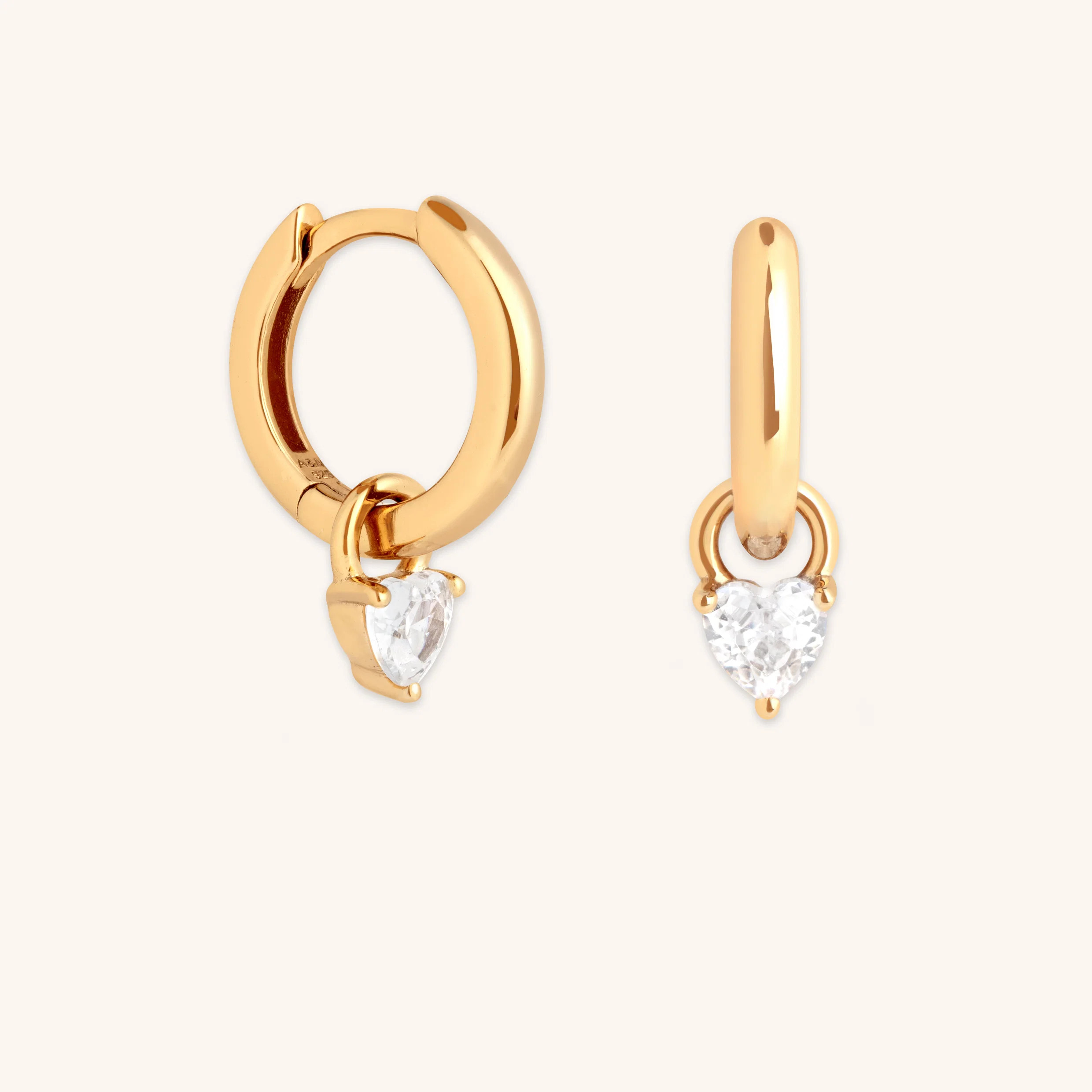 Heart Crystal Charm Huggies in Gold | Astrid & Miyu UK