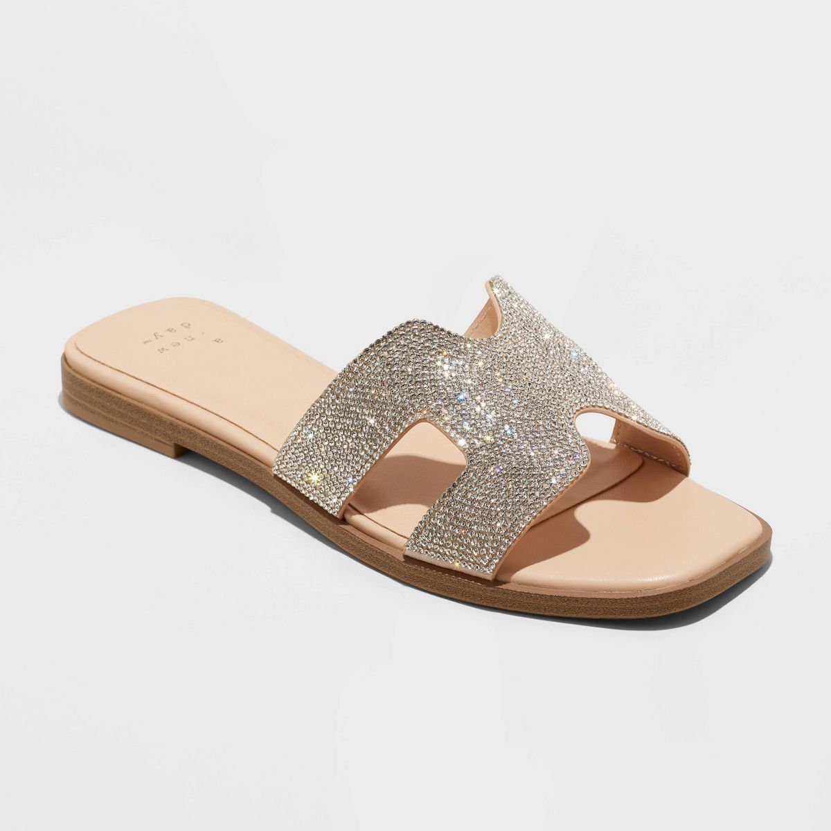 Women's Nina Rhinestone Flat Sandals - A New Day™ Silver 9 | Target
