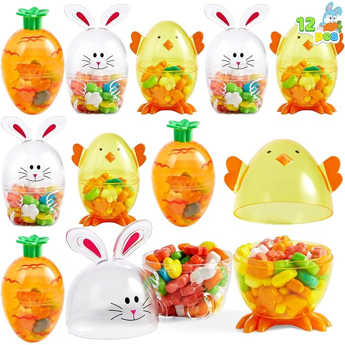 SYNCFUN 12pcs Easter Candy Filled Eggs Shell Carrot, Chick and Bunny Shaped, Includes Duck, Chick... | Amazon (US)