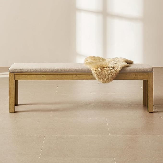 mopio Logan Upholstered Beige Dining Bench, Modern Farmhouse Solid Wood with Light Wire Brush for... | Amazon (US)