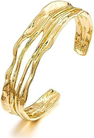 ENSKEFEN Gold Cuff Bracelet for Women Chunky Multi-layer Cross Wire Open Bracelet Hollow Wide Cuf... | Amazon (US)