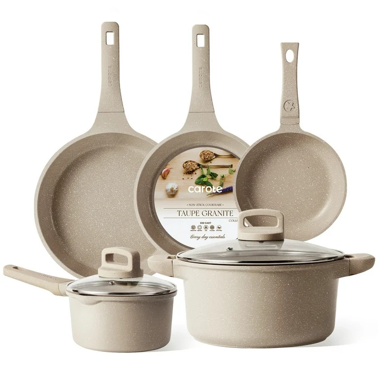 Carote Non Stick Cookware Set, Nonstick Pots and Pans, 7Pcs Induction Kitchens Cookware Sets, Tan | Walmart (US)