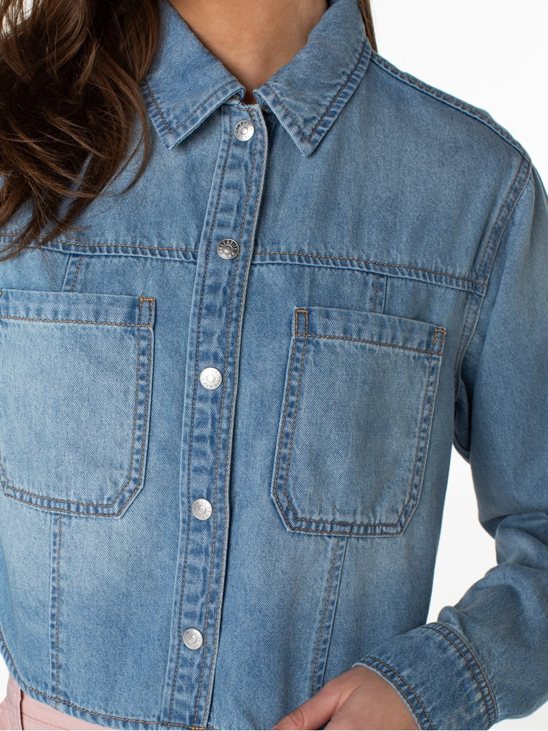 Celebrity Pink Women's and Women's Plus Hi Low Button Down Denim Top, Sizes XS-4X | Walmart (US)