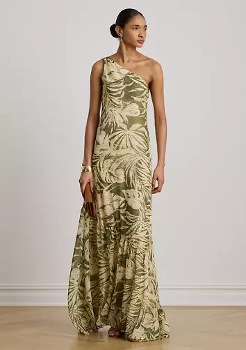 Women's Print Georgette One-Shoulder Gown | Belk