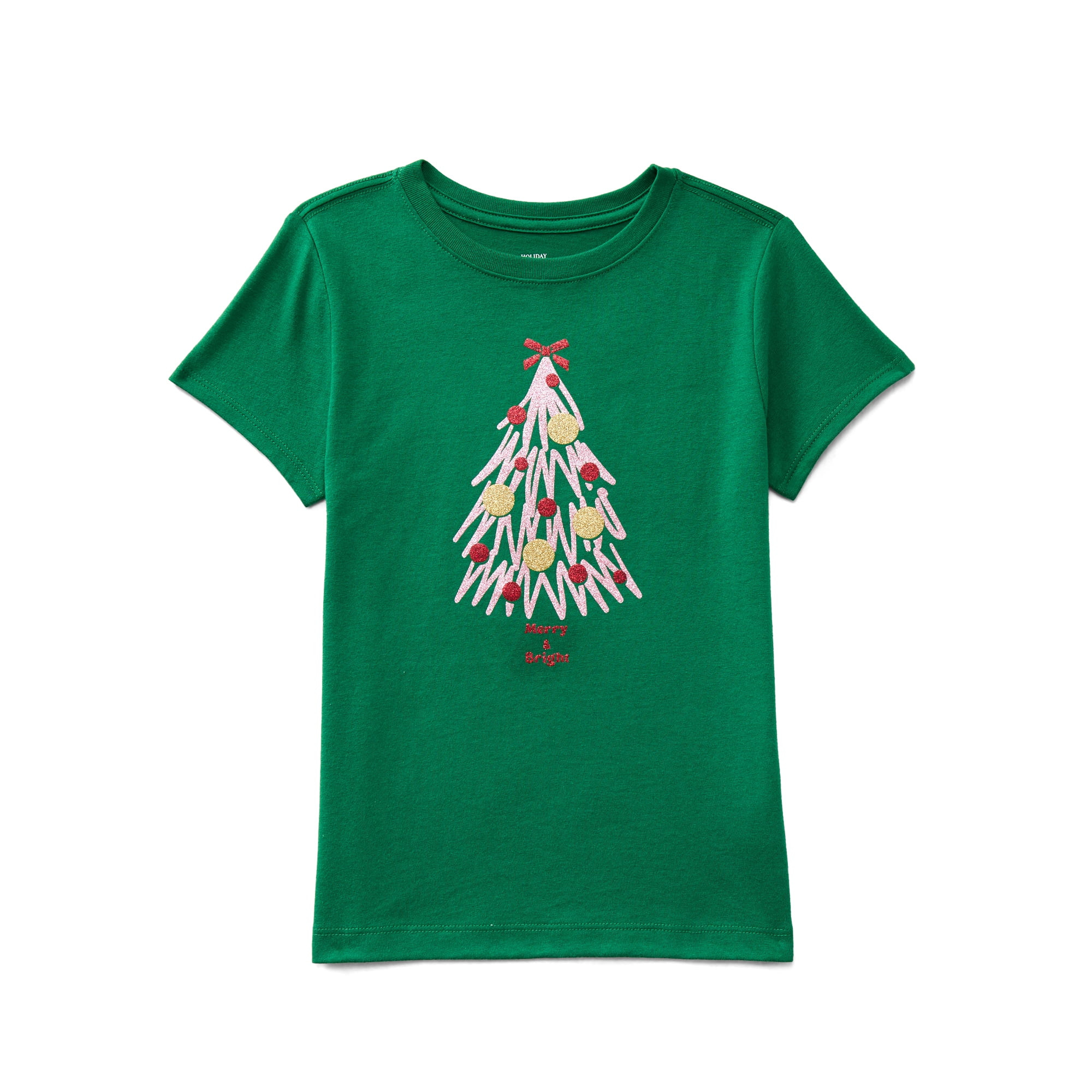 Holiday Time Girls Christmas Short Sleeve Graphic T-Shirt, Sizes 4-18 | Walmart (US)