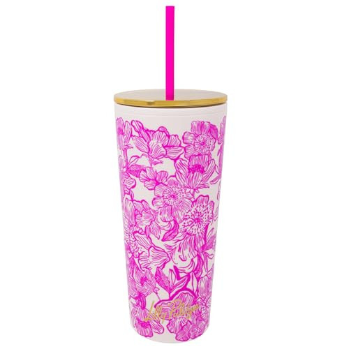 Lilly Pulitzer Double Wall Tumbler with Lid and Reusable Straw, Insulated Travel Cup Holds 24 Ounces (Unforgettable Pink) | Amazon (US)