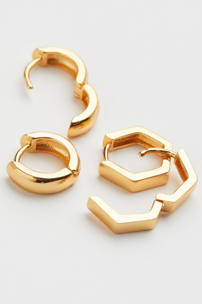 2 Pairs Gold-plated Earrings | H&M (US + CA)