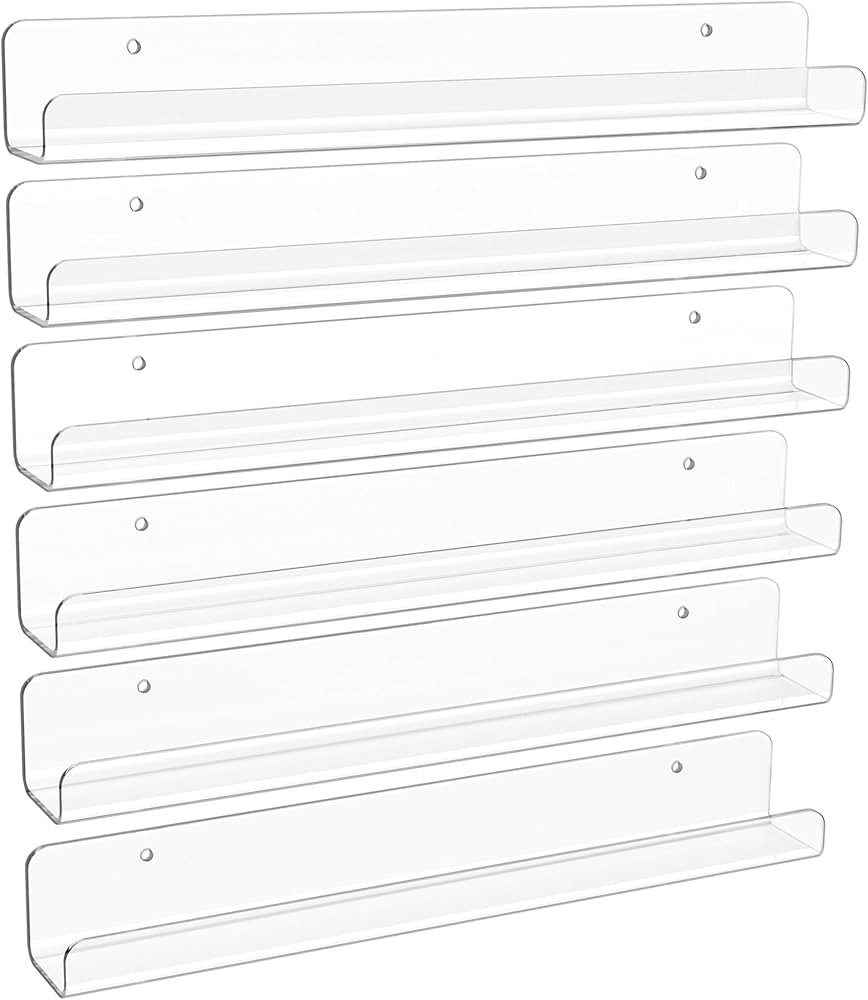 upsimples 6 Pack Clear Acrylic Shelves, 12" Nursery Bookshelves for Wall, Floating Bookshelf for ... | Amazon (US)