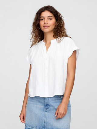 Relaxed Gauze Splitneck Top | Gap Factory