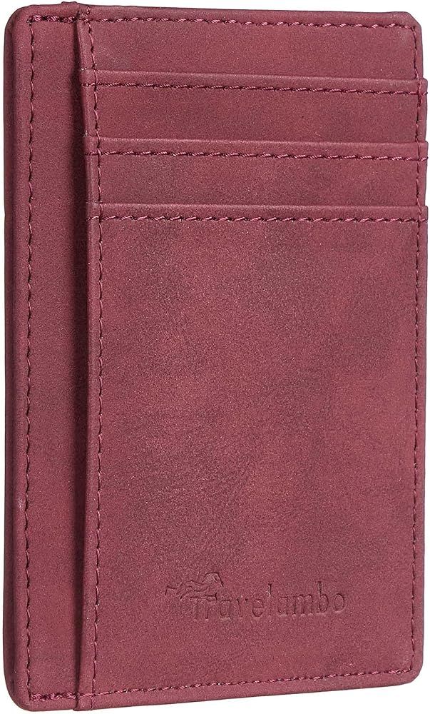 Travelambo Front Pocket Minimalist Leather Slim Wallet RFID Blocking Medium Size | Amazon (US)