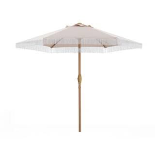 7 ft. Outdoor Market Patio Umbrella in Khaki with Push Button Tilt and Tassel Design | The Home Depot