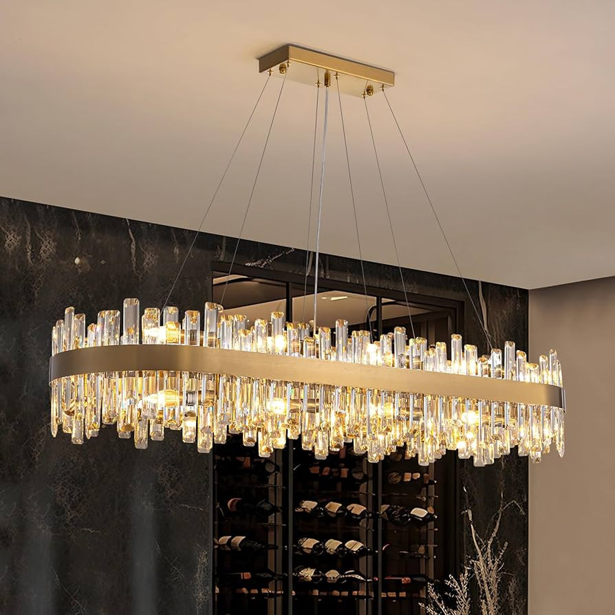 Siljoy Modern Crystal Chandeliers, Brushed Gold Rectangle Crystal Chandelier Light Fixture, Luxur... | Amazon (US)