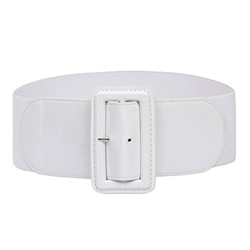 GRACE KARIN Women's Wide Stretchy Cinch Belt Vintage Chunky Buckle Belts White 4XL | Amazon (US)