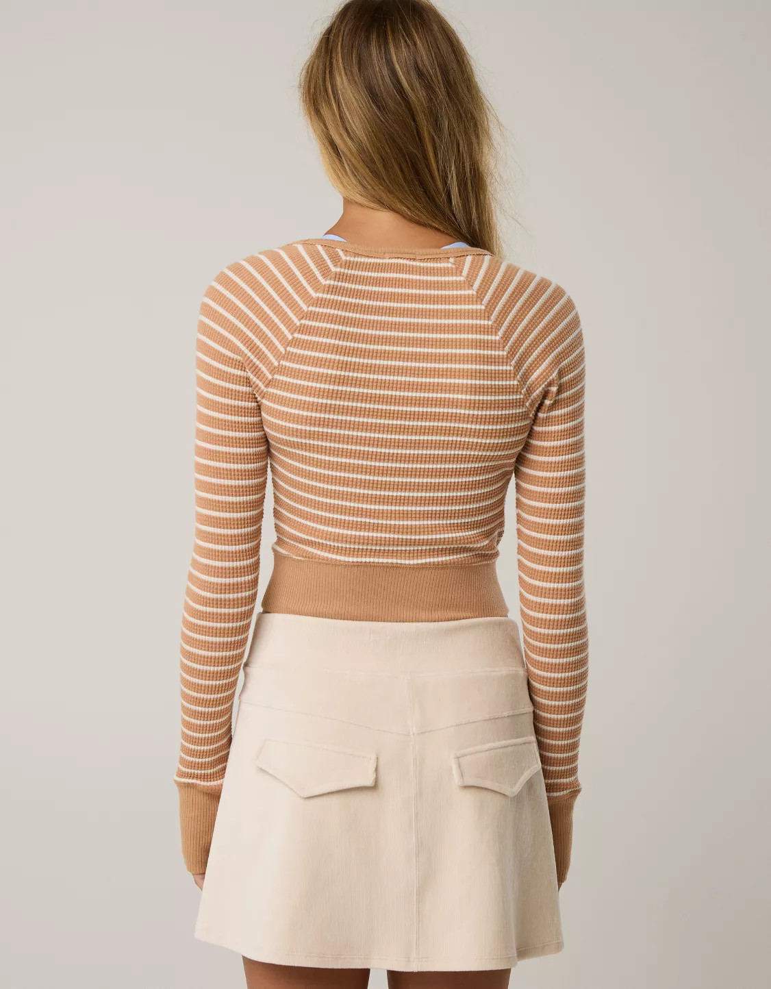 OFFLINE By Aerie Wow! Waffle Open Neck Cropped T-Shirt | Aerie