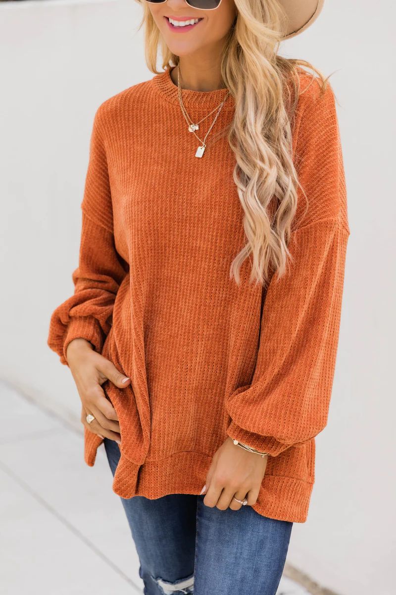 Make My Wish Come True Rust Pullover FINAL SALE | The Pink Lily Boutique