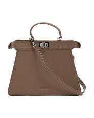 Leather Reed Satchel With Shoulder Strap | TJ Maxx