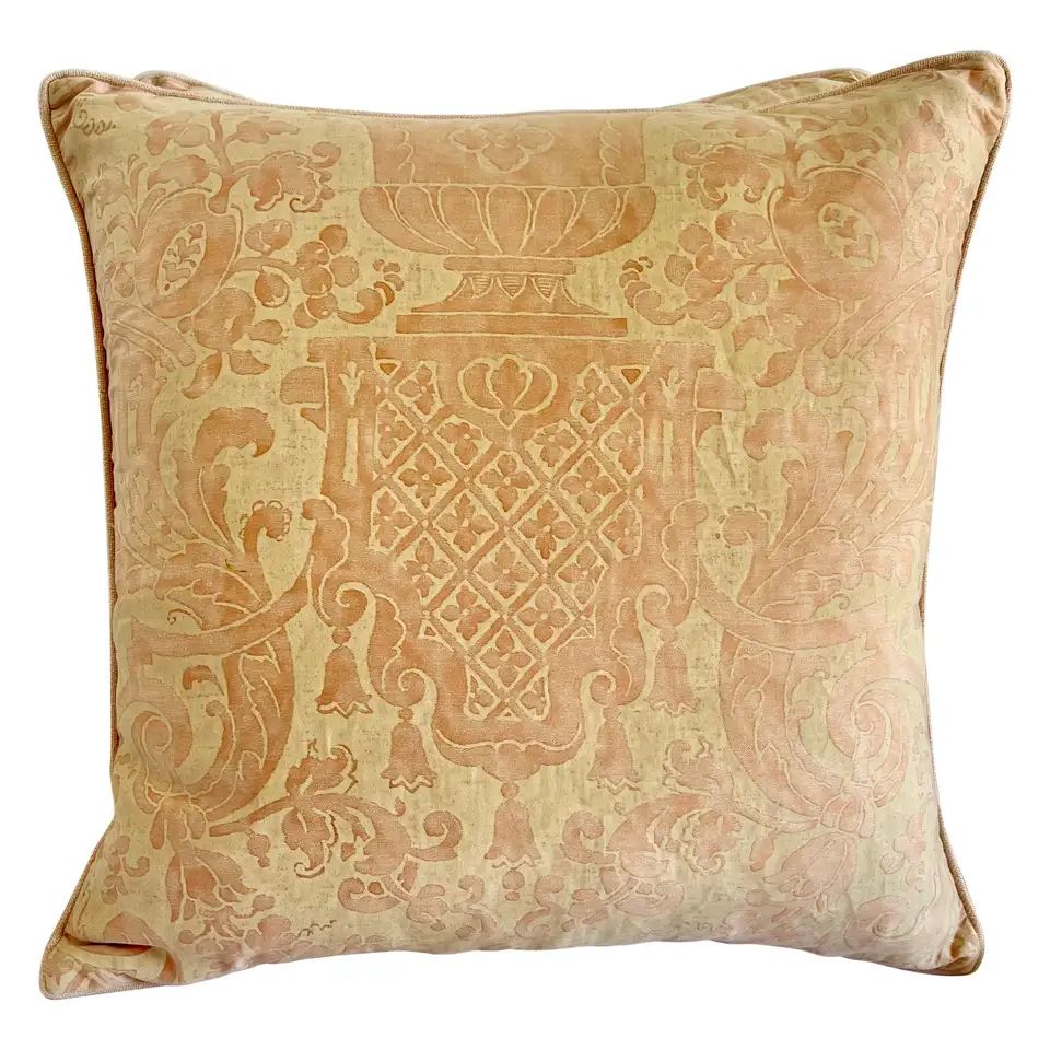 Pair of Pink & Cream Fortuny Pillows | 1stDibs