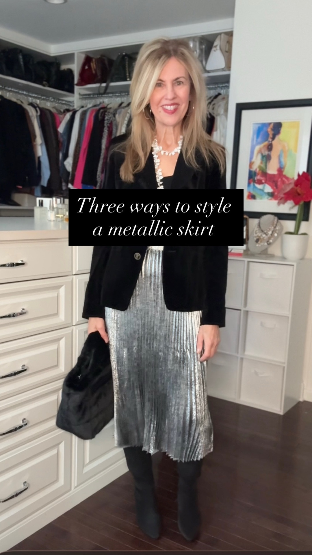 It’s officially holiday party season! Are you going to any? 🥂🎁 

If you think that a metallic skirt can only be worn to a fancy event, think again!  Tone it down with a leather jacket or bling it up! I love this one from @whbm 🩶 #whbmpartner 


#styleover50 #holidaypartyoutfit #holidaystyles #partylook 

#LTKSeasonal #LTKHoliday #LTKSaleAlert
